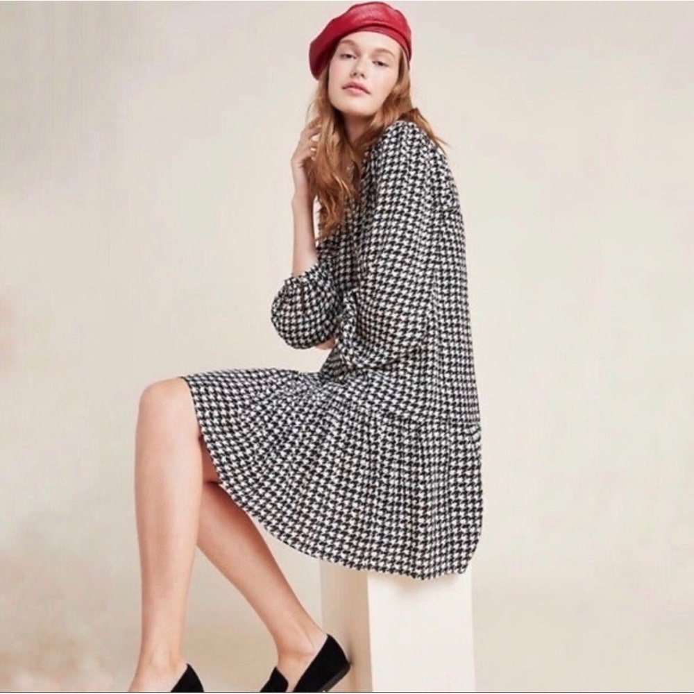 ANTHROPOLOGIE MAEVE Sterling Houndstooth Drop Waist Smock Dress Size XL